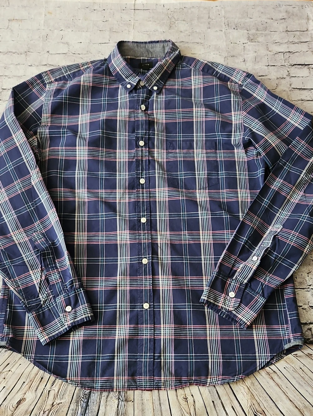 J. Crew Navy Plaid Button-Down Tartan Shirt Size Xl